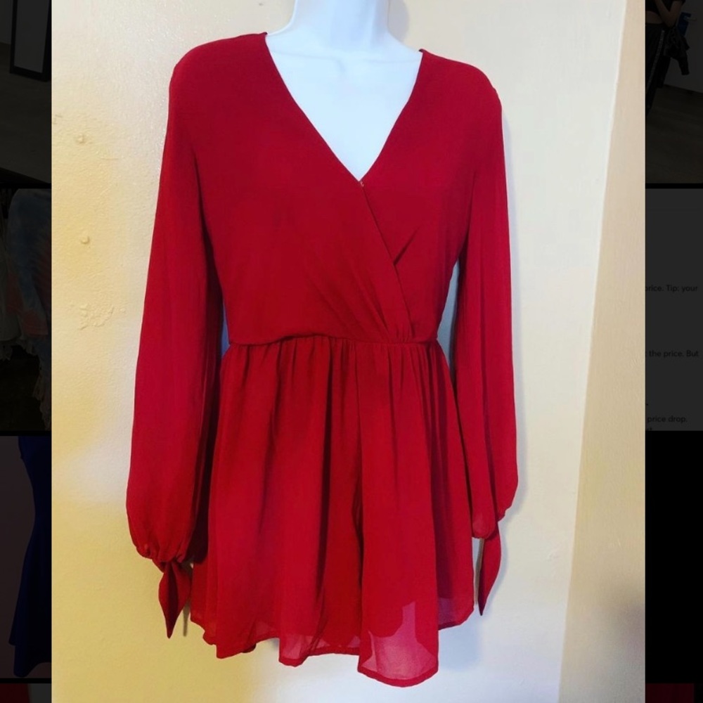 She+sky elegant long sleeve red jumpsuit